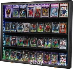 Graded Trading Card Display Case 36 RGB LED Light Sport PSA Slabs Wood Cabinet