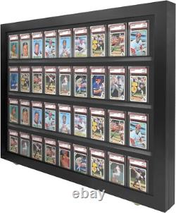 Graded Trading Card Display Case 36 Sport PSA Slabs Black Wood USA Made Cabinet