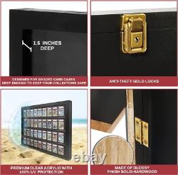 Graded Trading Card Display Case 36 Sport PSA Slabs Black Wood USA Made Cabinet