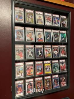 Graded Trading Card Display Case 3 Pack 35 Sport Baseball PSA Slabs Wood Cabinet