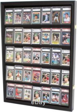 Graded Trading Card Display Case 3 Pack 35 Sport Baseball PSA Slabs Wood Cabinet