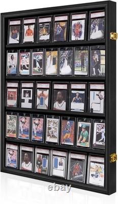 Graded Trading Card Display Case 3 Pack 35 Sport Baseball PSA Slabs Wood Cabinet