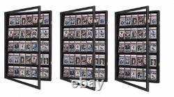 Graded Trading Card Display Case 3 Pack 35 Sport Baseball PSA Slabs Wood Cabinet