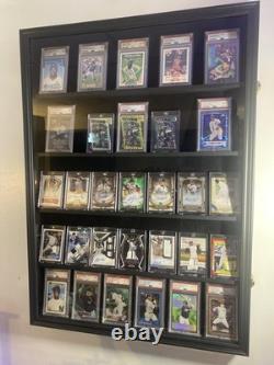 Graded Trading Card Display Case 3 Pack 35 Sport Baseball PSA Slabs Wood Cabinet