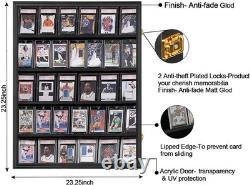 Graded Trading Card Display Case 3 Pack 35 Sport Baseball PSA Slabs Wood Cabinet