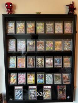 Graded Trading Card Display Case 3 Pack 35 Sport Baseball PSA Slabs Wood Cabinet
