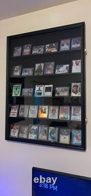 Graded Trading Card Display Case 3 Pack 35 Sport Baseball PSA Slabs Wood Cabinet