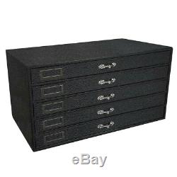 Grained Leatherette 5 Drawer Wood Display Storage Cabinet Case with 250 Gem Jars