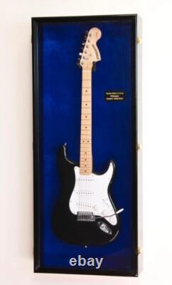 Guitar Display Case Black & Blue Wood Horizontal Electric Holder Wall Cabinet Guitar Display Case Black & Blue Wood Horizontal Electric Holder Wall Cabinet