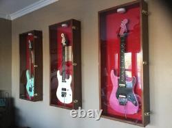 Guitar Display Case Black & Blue Wood Horizontal Electric Holder Wall Cabinet Guitar Display Case Black & Blue Wood Horizontal Electric Holder Wall Cabinet