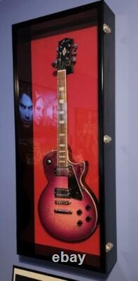 Guitar Display Case Black & Blue Wood Horizontal Electric Holder Wall Cabinet Guitar Display Case Black & Blue Wood Horizontal Electric Holder Wall Cabinet