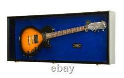 Guitar Display Case Black & Blue Wood Horizontal Electric Holder Wall Cabinet Guitar Display Case Black & Blue Wood Horizontal Electric Holder Wall Cabinet