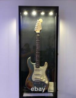 Guitar Display Case Black & White LED Light Gibson Fender Rack Wood Wall Cabinet