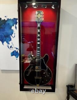 Guitar Display Case Black & White LED Light Gibson Fender Rack Wood Wall Cabinet