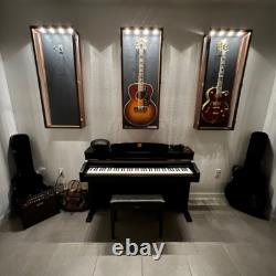 Guitar Display Case Black & White LED Light Gibson Fender Rack Wood Wall Cabinet