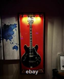 Guitar Display Case Black & White LED Light Gibson Fender Rack Wood Wall Cabinet