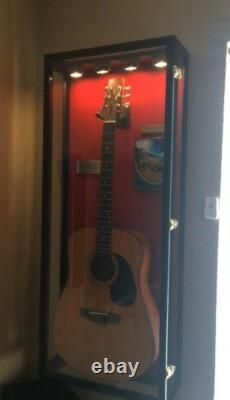 Guitar Display Case Black & White LED Light Gibson Fender Rack Wood Wall Cabinet