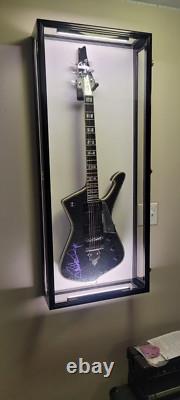 Guitar Display Case Black & White LED Light Gibson Fender Rack Wood Wall Cabinet