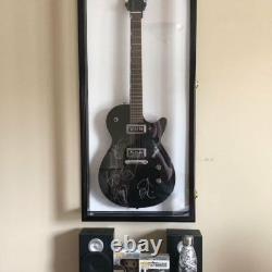 Guitar Display Case Black & White LED Light Gibson Fender Rack Wood Wall Cabinet