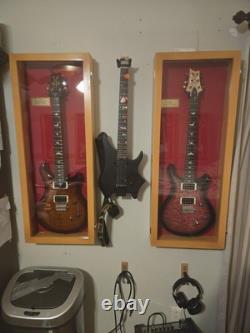 Guitar Display Case Electric Oak & Red Wood Cabinet USA Rack Wall Shadow Box