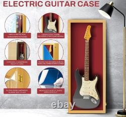 Guitar Display Case Electric Oak & Red Wood Cabinet USA Rack Wall Shadow Box