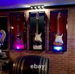 Guitar Display Case Electric Oak Wood Rack Fender Gibson Wall Cabinet Shadow Box