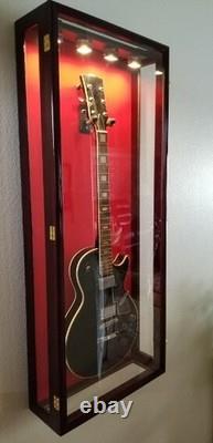Guitar Display Case Electric Oak Wood Rack Fender Gibson Wall Cabinet Shadow Box