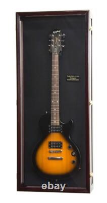 Guitar Display Case LED Cherry & Black Wood Clear View Holder Cabinet Shadow Box