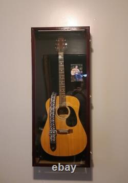 Guitar Display Case LED Cherry & Black Wood Clear View Holder Cabinet Shadow Box