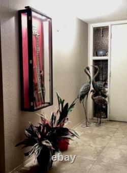 Guitar Display Case LED Cherry & Black Wood Clear View Holder Cabinet Shadow Box