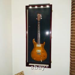 Guitar Display Case LED Cherry & Black Wood Clear View Holder Cabinet Shadow Box