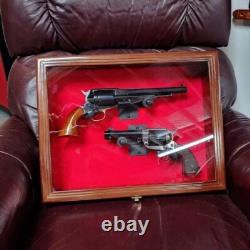 Gun Display Case 18 Walnut Wood Handgun Pistol Revolver Lock Frame Shadow Box