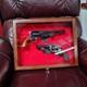 Gun Display Case 18 Walnut Wood Handgun Pistol Revolver Lock Frame Shadow Box