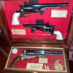 Gun Display Case 18 Walnut Wood Handgun Pistol Revolver Lock Frame Shadow Box