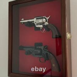 Gun Display Case 18 Walnut Wood Handgun Pistol Revolver Lock Frame Shadow Box