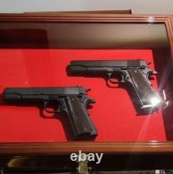 Gun Display Case 18 Walnut Wood Handgun Pistol Revolver Lock Frame Shadow Box
