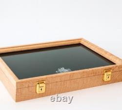 Gun Display Case 18 x 12 x 3 Curly Maple Knife EDC Pin Medal Wood USA Shadow Box
