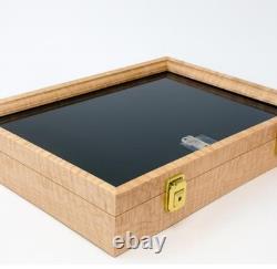 Gun Display Case 18 x 12 x 3 Curly Maple Knife EDC Pin Medal Wood USA Shadow Box