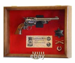 Gun Display Case 2 Guns Walnut Solid Wood Handgun Pistol Revolver Lock USA Frame