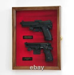 Gun Display Case 2 Guns Walnut Solid Wood Handgun Pistol Revolver Lock USA Frame