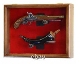 Gun Display Case 2 Guns Walnut Solid Wood Handgun Pistol Revolver Lock USA Frame