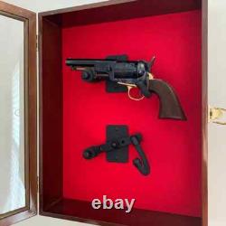 Gun Display Case 2 Guns Walnut Solid Wood Handgun Pistol Revolver Lock USA Frame