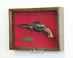 Gun Display Case 2 Guns Walnut Solid Wood Handgun Pistol Revolver Lock USA Frame