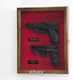Gun Display Case 2 Guns Walnut Solid Wood Handgun Pistol Revolver Lock USA Frame