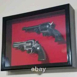 Gun Display Case 2 Guns Walnut Solid Wood Handgun Pistol Revolver Lock USA Frame