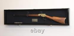 Gun Display Case 44 Cabinet Rifle All Black Wood Shotgun Shadow Box Rack Holder