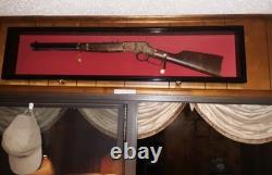 Gun Display Case 44 Cabinet Rifle All Black Wood Shotgun Shadow Box Rack Holder