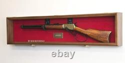 Gun Display Case 44 Walnut Military Cabinet Rifle Wood Shotgun Lock Shadow Box