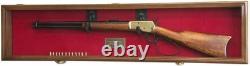 Gun Display Case 44 Walnut Military Cabinet Rifle Wood Shotgun Lock Shadow Box