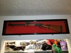 Gun Display Case 44 Walnut Military Cabinet Rifle Wood Shotgun Lock Shadow Box